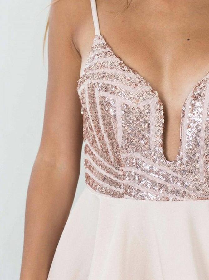 Open Back Spaghetti Straps Rose Gold Sequin Short Homecoming Dresses Sexy Prom Hoco Dress