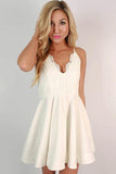 A Line Spaghetti Straps Ivory Lace Short Homecoming Dresses V Neck Prom Graduation Dress