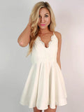 A Line Spaghetti Straps Ivory Lace Short Homecoming Dresses V Neck Prom Graduation Dress