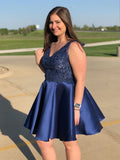 Chic Royal Blue Lace Backless V Neck Plus Size Short Homecoming Dresses Prom Hoco Dress