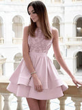 Chic Lace Pink Tiered Skirt Homecoming Dresses Short Prom Hoco Dress For Party Cocktail Gowns