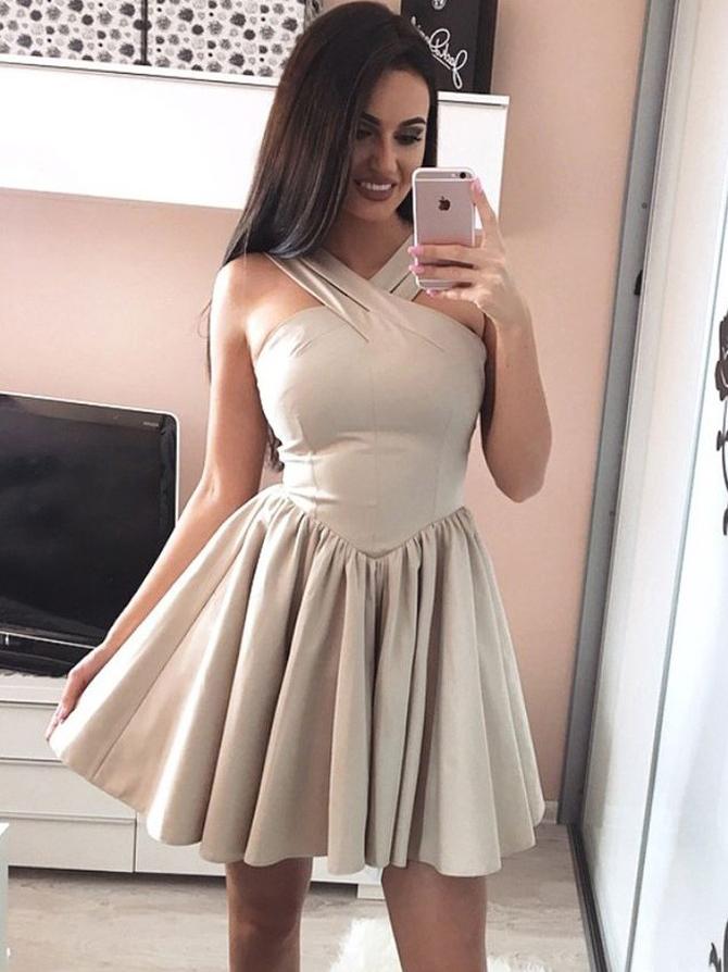 Simple Halter Low-waistline Cheap Mini Length Homecoming Dresses Prom Hoco Dress For Party
