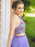 New Arrival Halter Colored Beaded Lavender 2 Pieces Homecoming Dress Short Prom Hoco Dresses