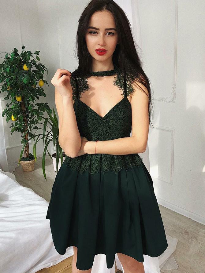Elegant A Line Black Lace Straps Short Prom Dresses Homecoming Dress For Party