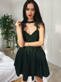 Elegant A Line Black Lace Straps Short Prom Dresses Homecoming Dress For Party