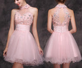 New Arrival High Neck Open Back Pink Homecoming Dresses Short Prom Graduation Dress