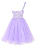 Fashion One Shoulder Violet Tulle Beaded Short Prom Dress Cute Homecoming Dresses For Party
