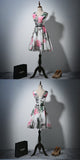 New Arrival V Neck Flowers Printed Fabric Short Prom Dress Homecoming Dresses For Party