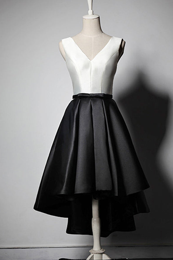 Elegant A Line V Neck White Black High Low Prom Homecoming Dresses Party Graduation Dress