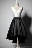 Elegant A Line V Neck White Black High Low Prom Homecoming Dresses Party Graduation Dress