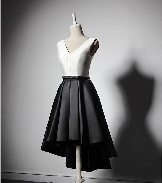 Elegant A Line V Neck White Black High Low Prom Homecoming Dresses Party Graduation Dress