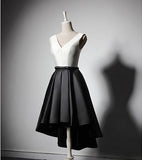 Elegant A Line V Neck White Black High Low Prom Homecoming Dresses Party Graduation Dress