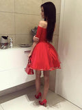 Off the Shoulder Short Sleeves Black Tulle Short Prom Homecoming Dresses Graduation Dress