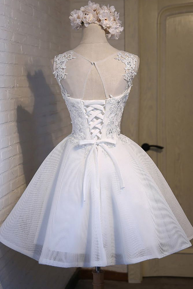 Cute Dress White Lace Appliques Homecoming Dresses Short Prom Hoco Graduation Gowns