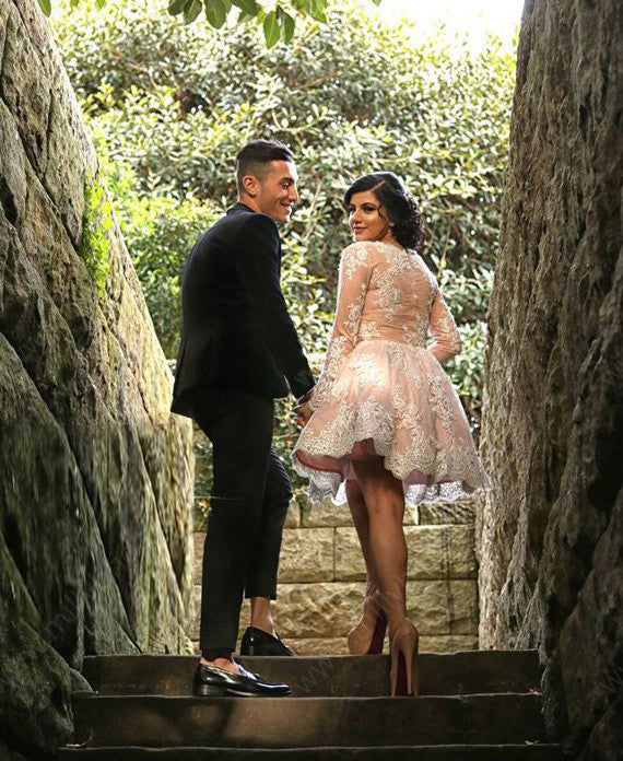 Ivory Lace Pink Long Sleeves Cute Homecoming Dresses Short Prom Hoco Graduation Dress
