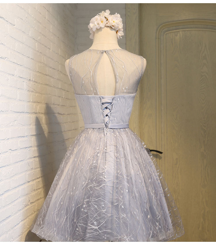 A Line Silver Lace Short Homecoming Dresses Prom Gowns