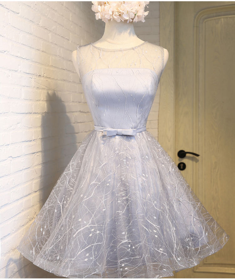 A Line Silver Lace Short Homecoming Dresses Prom Gowns