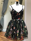 Black Lace Spaghetti Straps V Neck Homecoming Dresses Short Prom Hoco Graduation Dress