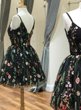 Black Lace Spaghetti Straps V Neck Homecoming Dresses Short Prom Hoco Graduation Dress