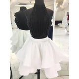 Sexy Two Pieces Homecoming Dresses Short White Red Beaded Open Back Prom Hoco Dress