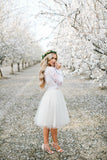 Princess White Lace Homecoming Dresses Two Pieces Long Sleeves Prom Party Dress