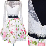 2 Piece White Backless Lace Long Sleeves Homecoming Dresses Graduation Dress