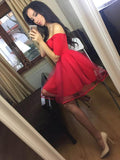 Off the Shoulder Red Homecoming Dresses Short Sleeves Cheap Prom Graduation Dress