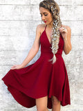 Elegant Burgundy Halter V Neck High Low Homecoming Dress Shot Prom Graduation Dresses