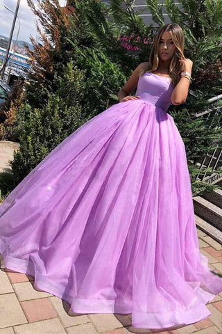 Light Purple Ball Gown Prom Dresses Spaghetti Straps Long Formal Evening Grad Dress