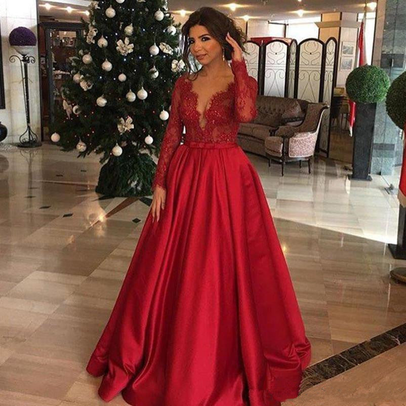 Disciplin Forstad modtage Red Long Sleeves Lace Applique Prom Dresses Formal Evening Dress Gowns –  Laurafashionshop