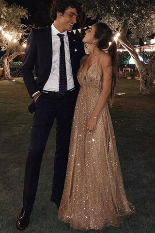 Empire Waist Backless Sequin V Neck Pregnant Prom Dresses Formal Long Evening Dress