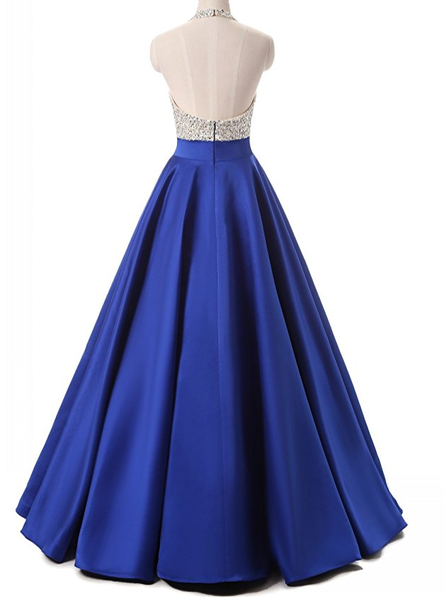 High Quality Beaded Purple Satin Long Evening Gowns Prom Dresses