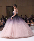 Gradient Tulle Off the Shoulder Long Prom Dresses Formal Ombre Ball Gown Evening Grad Dress
