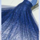 Fashion Ombre Sequin Tulle A Line Long Prom Dresses Formal Gradient Evening Party Dress