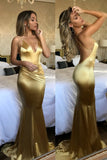 Chic Open Back Spaghetti Straps V Neck Mermaid Long Prom Dresses Formal Evening Dress