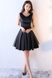 Simple V Neck Black Satin Homecoming Dresses Short Prom Cocktail Dress