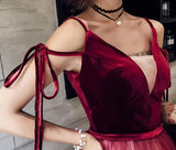 Fashion Burgundy Ombre V Neck Off the Shoulder Long Prom Dresses Formal Evening Grad Dress