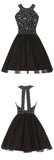 Beaded High Quality Open Back Black Tulle Short Homecoming Dresses Graduation Dress
