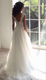 Back V White Lace Tulle Off the Shoulder Bridal Gowns Wedding Dresses