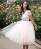 Tea Length Short Sleeves 2 Piece Prom Dress Homecoming Dresses for Party