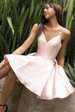 Elegant Spaghetti Straps V Neck Pink Homecoming Dresses Short Prom Dress