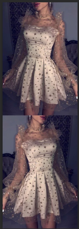 Chic Long Sleeves High Neck Sequin Mini Length Homecoming Dresses Short Prom Dress