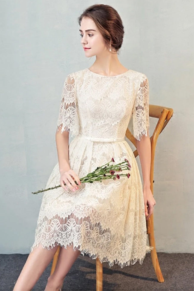 Princess Short Sleeves Lace Cheap Party Homecoming Dresses Short Prom Dress