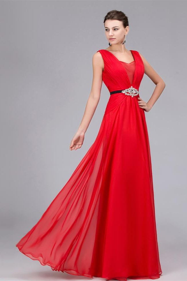 Women's A-Line Empire Waist Floor-Length Chiffon Evening Dress