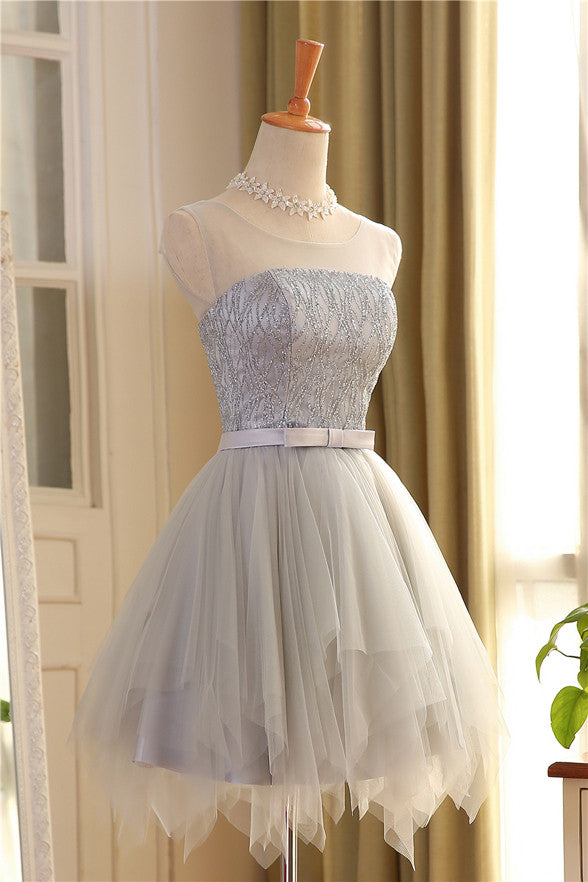 Tiered Skirt New Silver Tulle Homecoming Dresses Short Prom Graduation Dress
