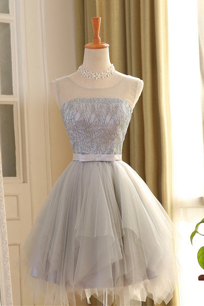 Tiered Skirt New Silver Tulle Homecoming Dresses Short Prom Graduation Dress