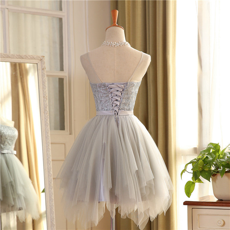 Tiered Skirt New Silver Tulle Homecoming Dresses Short Prom Graduation Dress