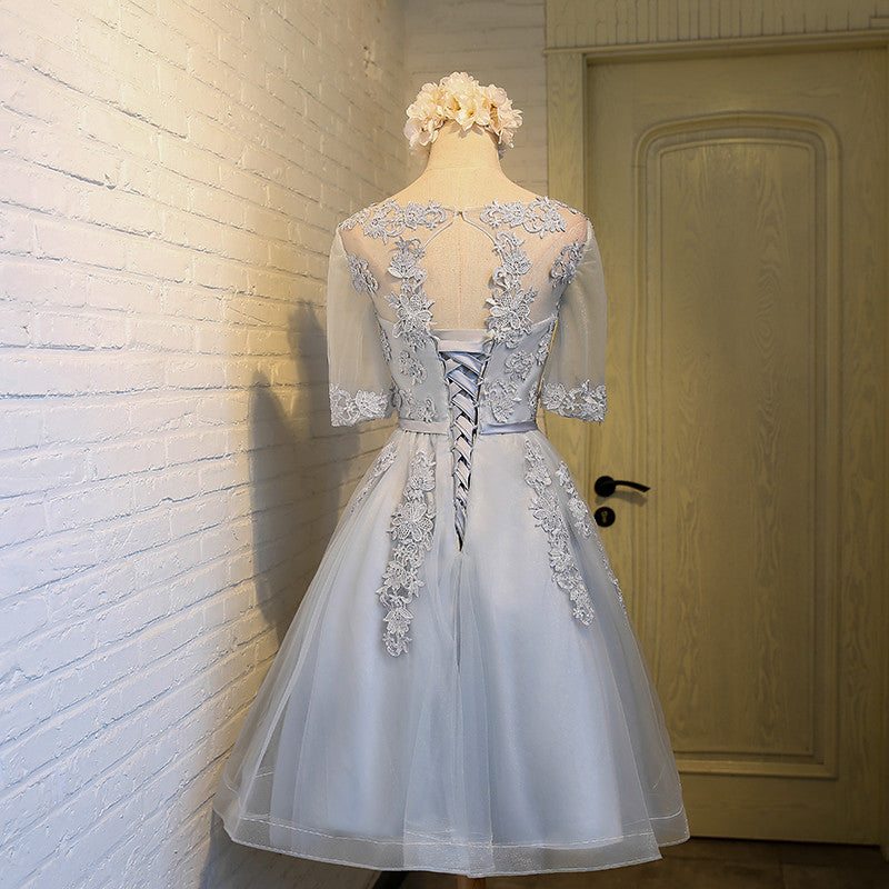 Light Blue Half Sleeves Lace Short Homecoming DressesGraduation Dress Prom Gowns