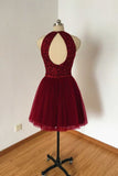 Burgundy Backless Homecoming Dresses Short Prom Dresses Graduation Gowns