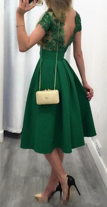 Lace Backless Cap Sleeves Green Short Homecoming Dresses Prom Gowns Graduation Dress